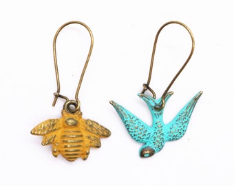 Birds and The Bees Mismatched Charm Earrings