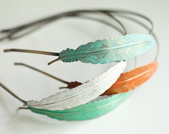 Feather Quill Headband - Hand Painted Antique Bronze