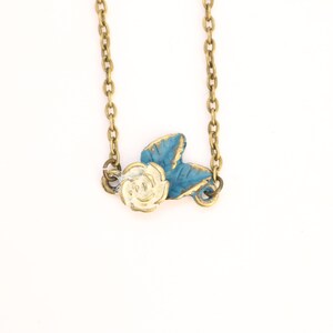 Dainty Rose Charm Necklace on Split Chain Hand Painted Vanilla/Nordic