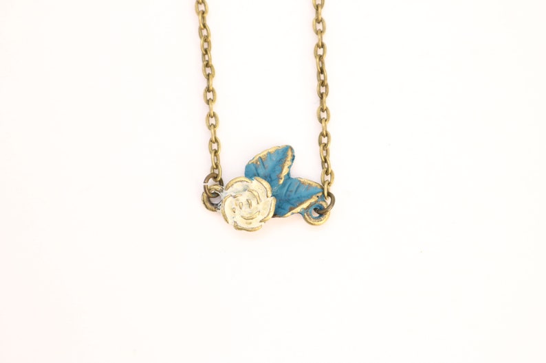 Dainty Rose Charm Necklace on Split Chain Hand Painted Vanilla/Nordic