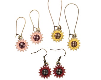 Hand Painted Sunflower Earrings - Lightweight, Lead & Nickel Free