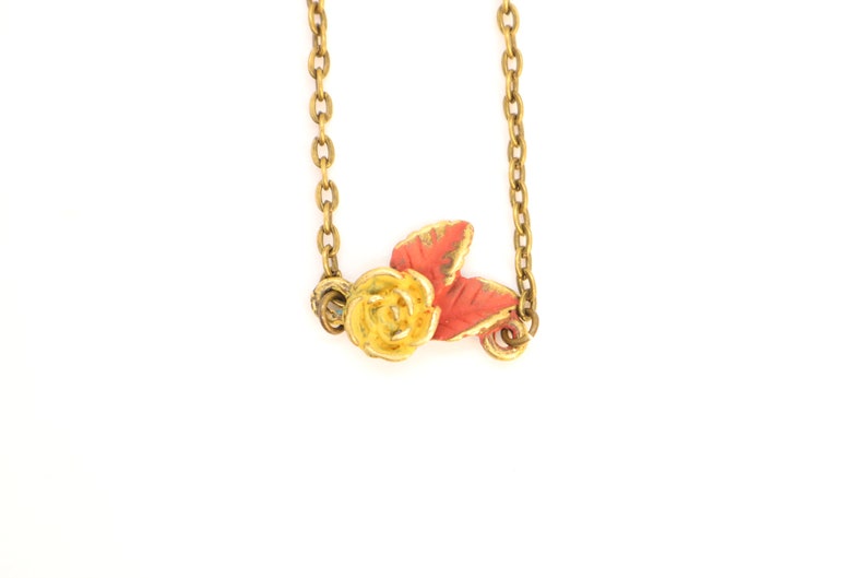 Dainty Rose Charm Necklace on Split Chain Hand Painted Sunflower/Red Dirt
