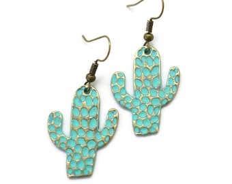 Cactus Horizon Earrings - Large Cactus Patina Earrings