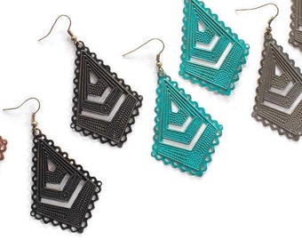 Chevron Design Lightweight Filigree Earrings - Hand Painted Dangle Earrings