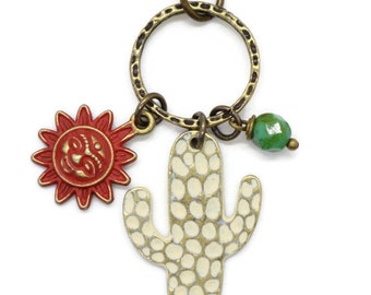 Cactus Horizon Necklace - Seguro Cactus and Sun Charm Necklace - 30" Chain - 4 Color Choices