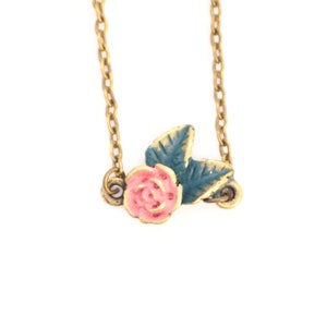 Dainty Rose Charm Necklace on Split Chain Hand Painted image 1