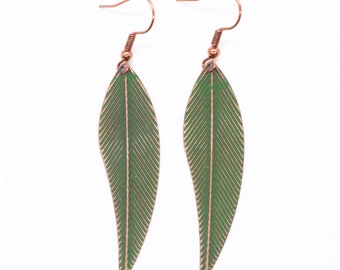 Copper Feather Earrings - Hand-painted and Handmade