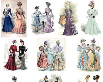 1890's Fashion Note card Collection #1 Victorian Edwardian Vintage Antique 10 Cards Blank Thank You Birthday