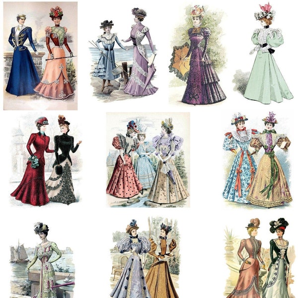 1890's Fashion Note card Collection #1 Victorian Edwardian Vintage Antique 10 Cards Blank Thank You Birthday