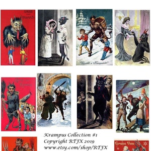 Cartões Krampus Vintage Caixa de férias Conjunto de cartões em branco Feito à mão 10 cartões Obrigado