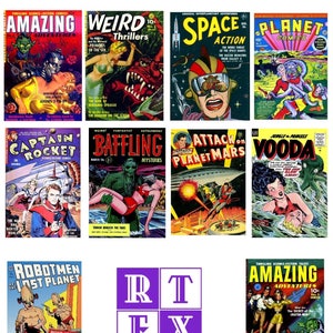 Old Time Comic Book Cover Collection Blanco kaarten Handgemaakt 10 kaarten Elke gelegenheid Een knaller van het verleden Verjaardag Bedankt