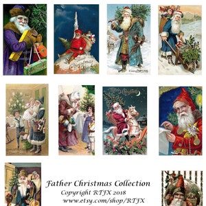 Vintage afbeelding Kerstman in doos Set van 10 kaarten Kerstman Feestdag Kerstmis Bedankt