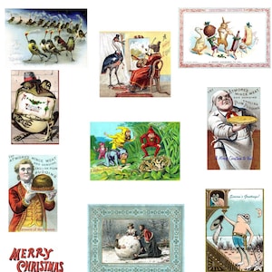 Tarjetas navideñas victorianas extrañas 2023 Imágenes vintage hechas a mano Juego de 10 Gracias navideñas Ho Ho Ho