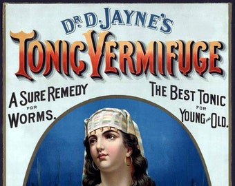 Dr. D. Jayne's Tonic Vermifuge Blank Note Cards Retro Vintage Hand Made Birthday Thank You Get Well