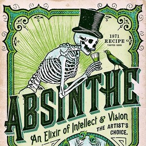 Halloweengroeten Absint Vintage afbeelding Halloween-kaart Handgemaakte blanco of bericht begin 20e eeuw uitnodiging bedankt verjaardag