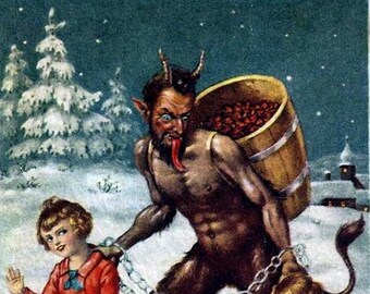 Vintage Krampus Christmas Seasons Greetings Holiday Yule Cards Thank You