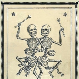 Tanzende Tod Vintage Bild Notizkarte Halloween Abschlussfeier Geburtstag Handgemacht Danke gut