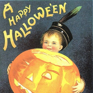 Un felice biglietto di auguri di Halloween, biglietto di auguri vuoto, vintage, fatto a mano, compleanno, grazie