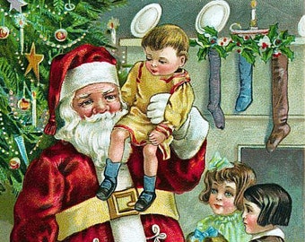 Father Christmas Vintage Christmas Seasons Greetings Holiday Yule Cards
