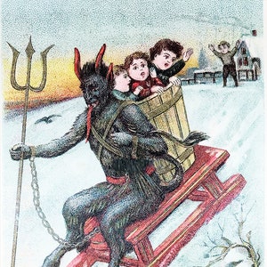 Vintage Krampus Boże Narodzenie Sezonowe Pozdrowienia Świąteczne Karty Yule Dziękuję
