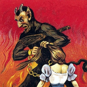 Vintage Krampus Boże Narodzenie Sezonowe Pozdrowienia Świąteczne Karty Yule Dziękuję