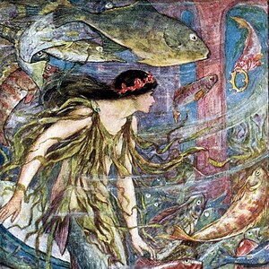 Mythe et romance sirène sous la mer carte vierge fantaisie vintage anniversaire vacances fait main merci