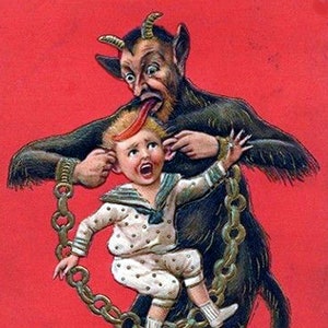 Vintage Krampus Boże Narodzenie Sezonowe Pozdrowienia Świąteczne Karty Yule Dziękuję
