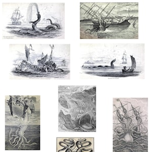 Vintage Sea Monster Sammelkarten Handmade 10 Karten Graduierung Geburtstage Handmade Thank You