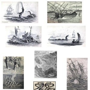Coleção Vintage Sea Monster Cartões Feitos à Mão 10 cartões Formatura Aniversários Feitos à Mão Obrigado