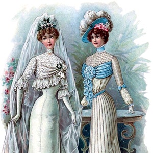 Belle robe de mariée du début des années 1900, ce que la mariée portait, carte de mode vierge, anniversaire de mariage, merci