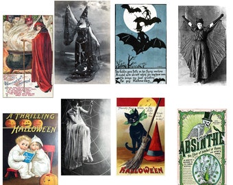 Halloween Collection  Number 2 Vintage Image Blank Card Set Spooky Birthday Thank You Get Well Invitation