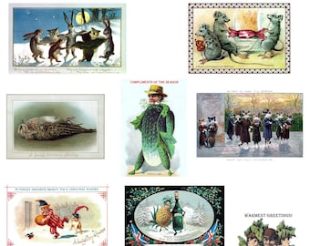 Odd Victorian Holiday Cards 2023 Handmade Vintage Images Set of 10 Christmas Thank You Ho Ho Ho