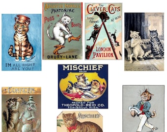 Vintage Cat Boxed Set 10 Blank Cards Invitations Holiday Birthday Handmade Thank You Get well