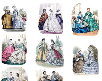 1860's Fashion Plate Collection  #1 Blank Cards Vintage Image Victorian Birthday Invitation Handmade Thank You