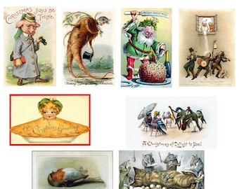Odd Victorian Holiday Cards 2022 Handmade Vintage Images Set of 10 Christmas Thank You Ho Ho Ho