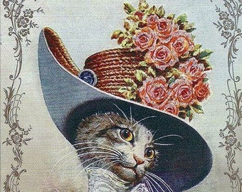 Vintage Cat Stylish Kitty  Blank Note Card Handmade Holiday Birthday Thank You