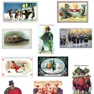 Tarjetas navideñas victorianas extrañas 2023 Imágenes vintage hechas a mano Juego de 10 Gracias navideñas Ho Ho Ho
