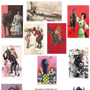 Vintage Krampus Image Cartes vierges faites main dans une boîte de Noël Fêtes de Noël
