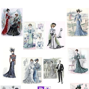 1900&#39;s Vintage Image Fashion Plates Handmade Note Cards Set of 10 Edwardian Victorian Birthday Invitations Thank You