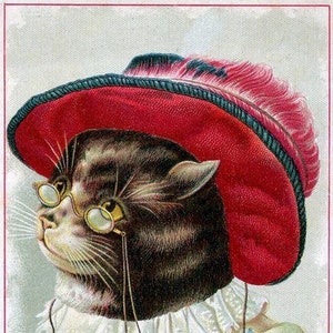 Gato vintage Miss Kitty em branco não cartão feito à mão feriado de aniversário obrigado