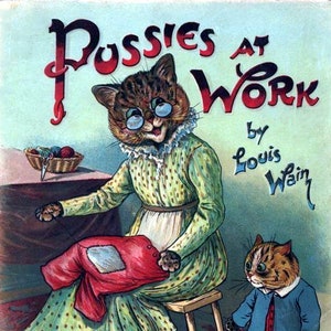 Vintage Cat Pussies at Work Cartão de nota em branco feito à mão Dia das Mães Páscoa Aniversário Obrigado