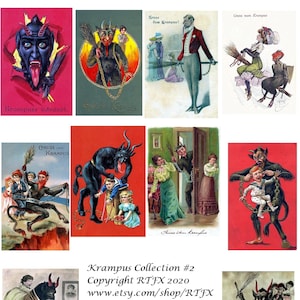 Tarjetas vintage de Krampus n.º 2, caja festiva, juego de tarjetas en blanco, 10 tarjetas hechas a mano