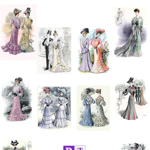 1900&#39;s Vintage Image Fashion Plates Handmade Note Cards Set of 10 Edwardian Victorian Birthday Invitations Thank You