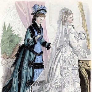 Beautiful Mid 1880&#39;s Bustle  Bridal Gown What the Bride Wore Blank Note Card  Fashion Wedding Thank You Birthday