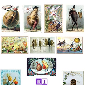 Odd Victorian Holiday Cards Handmade Vintage Images Set of 10 Christmas Thank You Ho Ho Ho