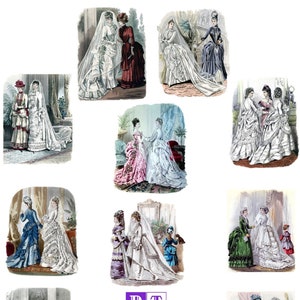 Colección de modas nupciales vintage n.° 2 Tarjetas en blanco hechas a mano Invitaciones victorianas eduardianas con bustos festivos Cumpleaños Agradecimiento