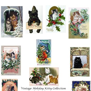 Vintage Holiday Kitties verpackt Set leere oder personalisierte Karten Handmade 10 Karten Weihnachten Urlaub Danke