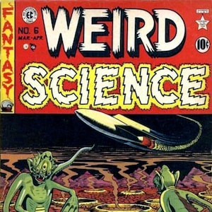 Weird Science Comic Book Cover Tarjeta de notas en blanco Imagen vintage hecha a mano Cumpleaños de lo que te pones bien