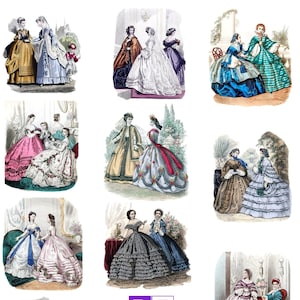 Jaren 1860 fashion bordcollectie #1 blanco kaarten vintage afbeelding Victoriaanse verjaardagsuitnodiging handgemaakt bedankt