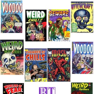 Coleção de capa de quadrinhos de terror dos velhos tempos #4 Cartões em branco feitos à mão 10 cartões Qualquer ocasião Explosão do passado Feriado Aniversário Obrigado